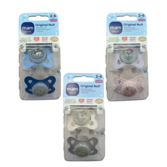 Anatomische Silikon-Schnuller Original Nacht 2-6 Monate MAM - 2er-Pack Schnuller