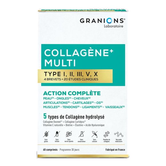 Kollagen + Multi Typ I, II, III, V, X Granions - Packung mit 60 Tabletten