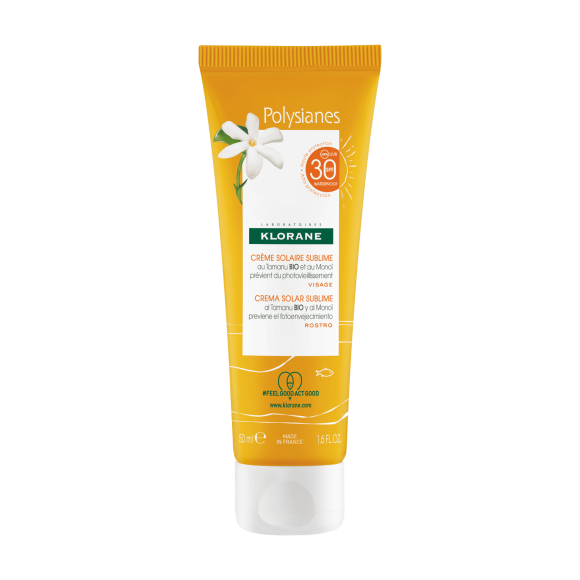 Sublimierende Sonnencreme mit Bio-Tamanu und Monoi für das Gesicht SPF 30 Klorane - 50 ml Tube