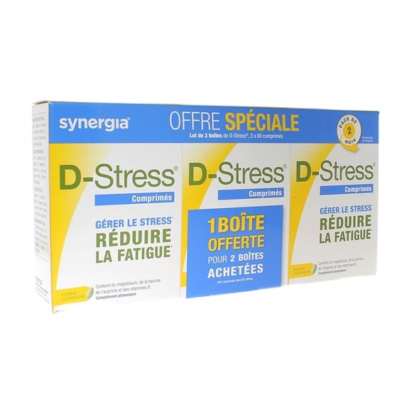 D-Stress Synergia - Sonderangebot für ein Set von 3 Schachteln mit 80 Tabletten (1 Schachtel gratis)
