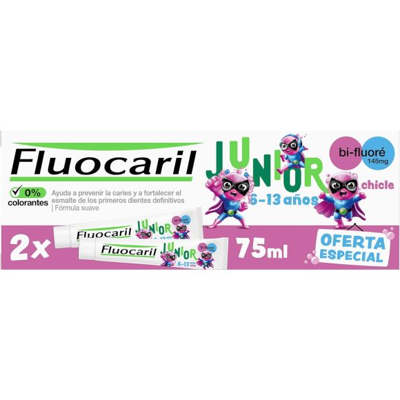 Junior-Zahnpasta 6-13 Jahre Geschmacksrichtung Gel Bubble Fluocaril - 2er-Pack mit 75 ml Tuben