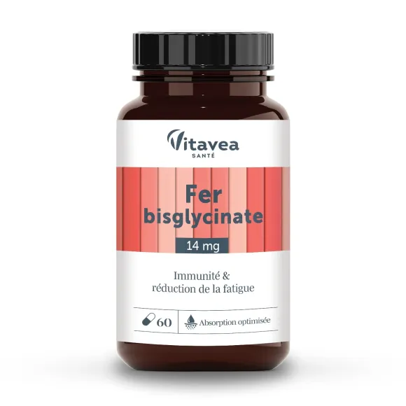 Eisenbisglycinat zur Verringerung von Müdigkeit und Unterstützung des Immunsystems Vitavea - Dose mit 60 Kapseln