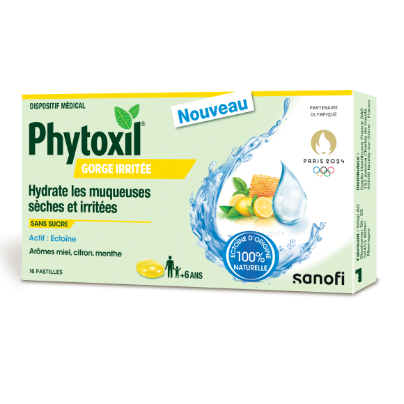 Pastillen bei gereiztem Hals mit Honig-Zitronen-Minze-Geschmack Phytoxil - Packung mit 16 Pastillen