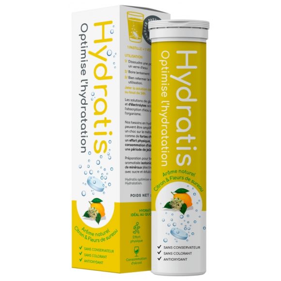 Hydrationslösung mit Zitronen- und Holunderblütengeschmack Hydratis - Tube mit 20 Brausetabletten