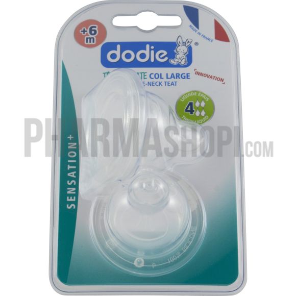 Flacher Sauger mit breiter Öffnung für dickflüssige Flüssigkeiten +6 Monate Dodie - 2 Sauger