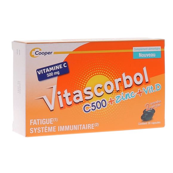 Vitamin C 500 + Zink + Vitamin D Vitascorbol - Packung mit 30 Kapseln