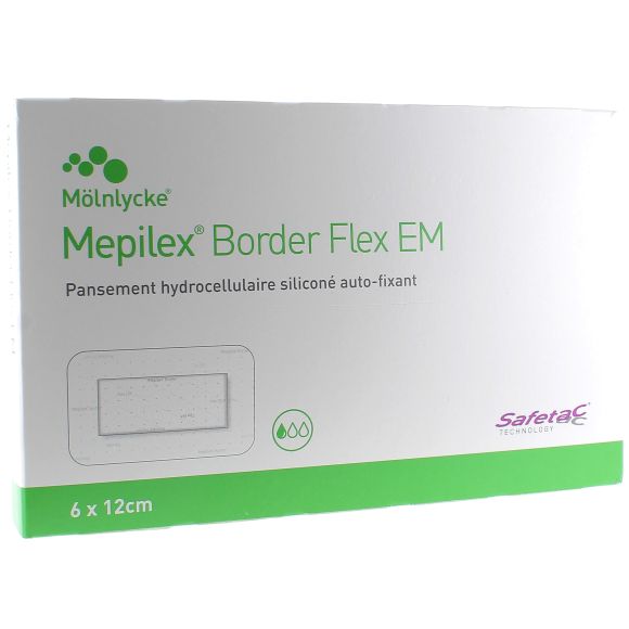 Mepilex Border Flex EM hydrozellulärer Silikonverband extra dünn 6x12cm Mölnlycke - Schachtel mit 10 Verbänden