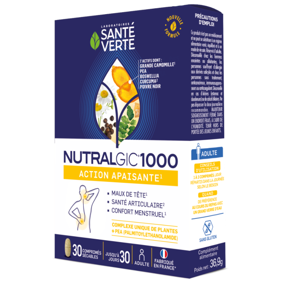 Nutralgic 1000 beruhigende Wirkung Gesundheit Grün - Packung mit 30 Tabletten