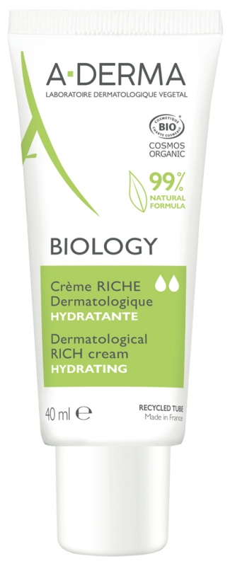 Biology Crème riche hydratante bio A-Derma - tube de 40ml