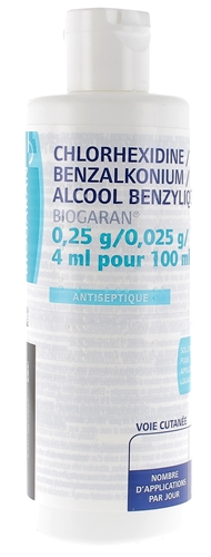 Chlorhexidine Benzalkonium Alcool benzylique Biogaran - flacon de 250ml