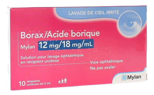 Borax/Acide borique Viatris solution pour lavage ophtalmique - boîte de 10 unidoses de 5ml