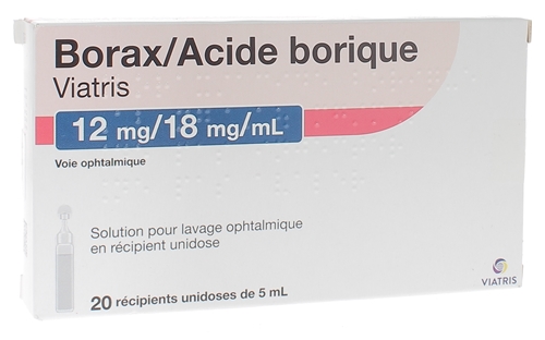 Borax/Acide Borique 12mg/18mg/ml Viatris - boîte de 20 récipients unidoses de 5ml