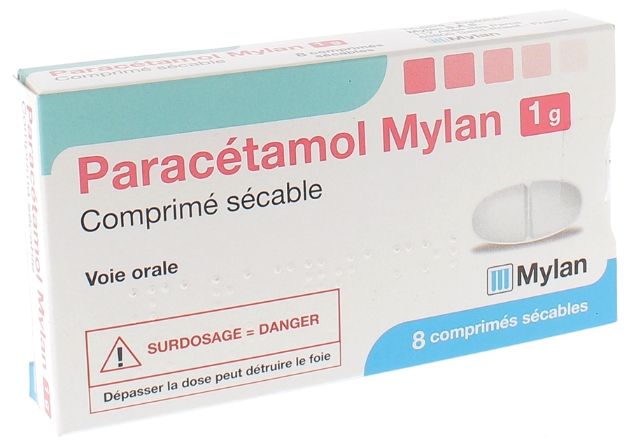 Paracétamol Mylan 1g - boîte de 8 comprimés