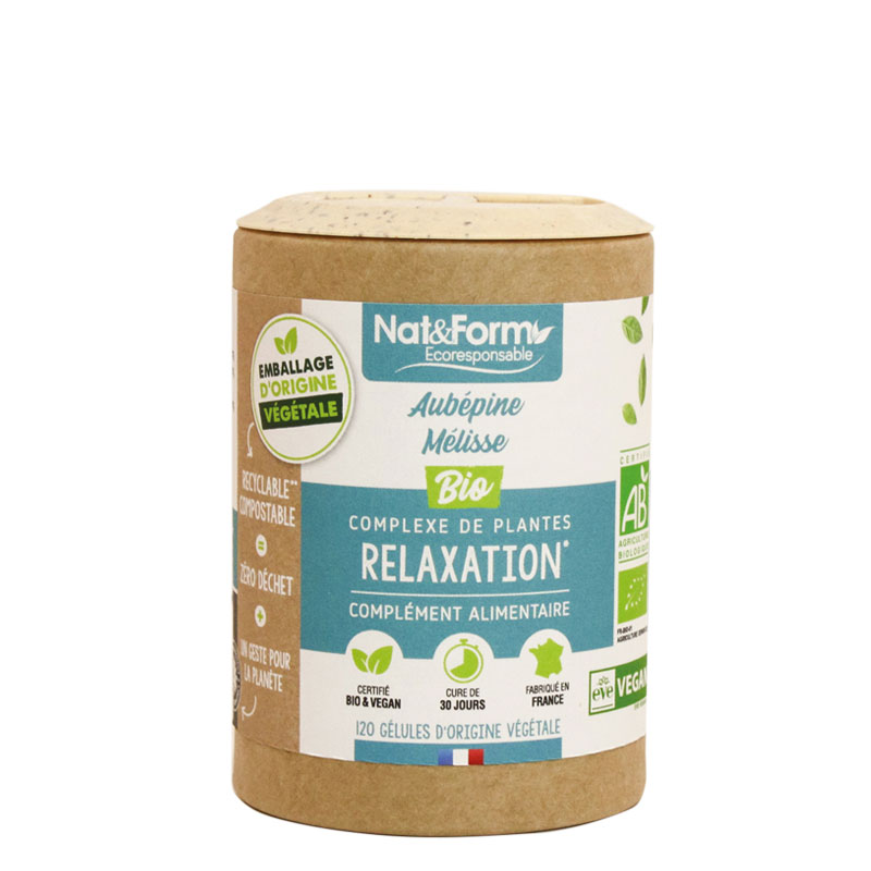 Relaxation Aubépine/Mélisse Bio Nat&Form - boîte de 120 gélules végétales