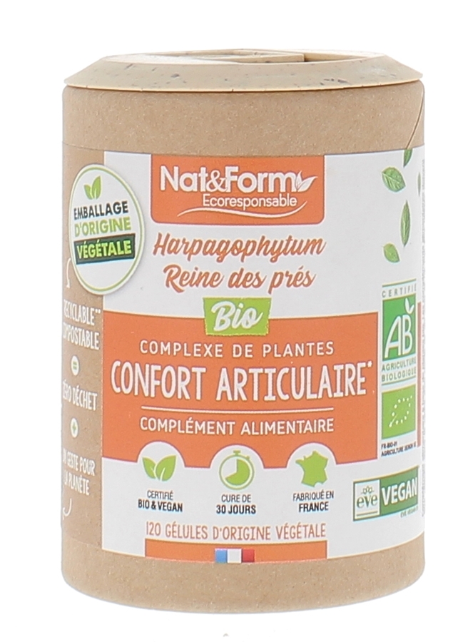 Confort Articulaire Harpagophytum/Reine Des Près Bio Nat&Form - boîte de 120 gélules végétales