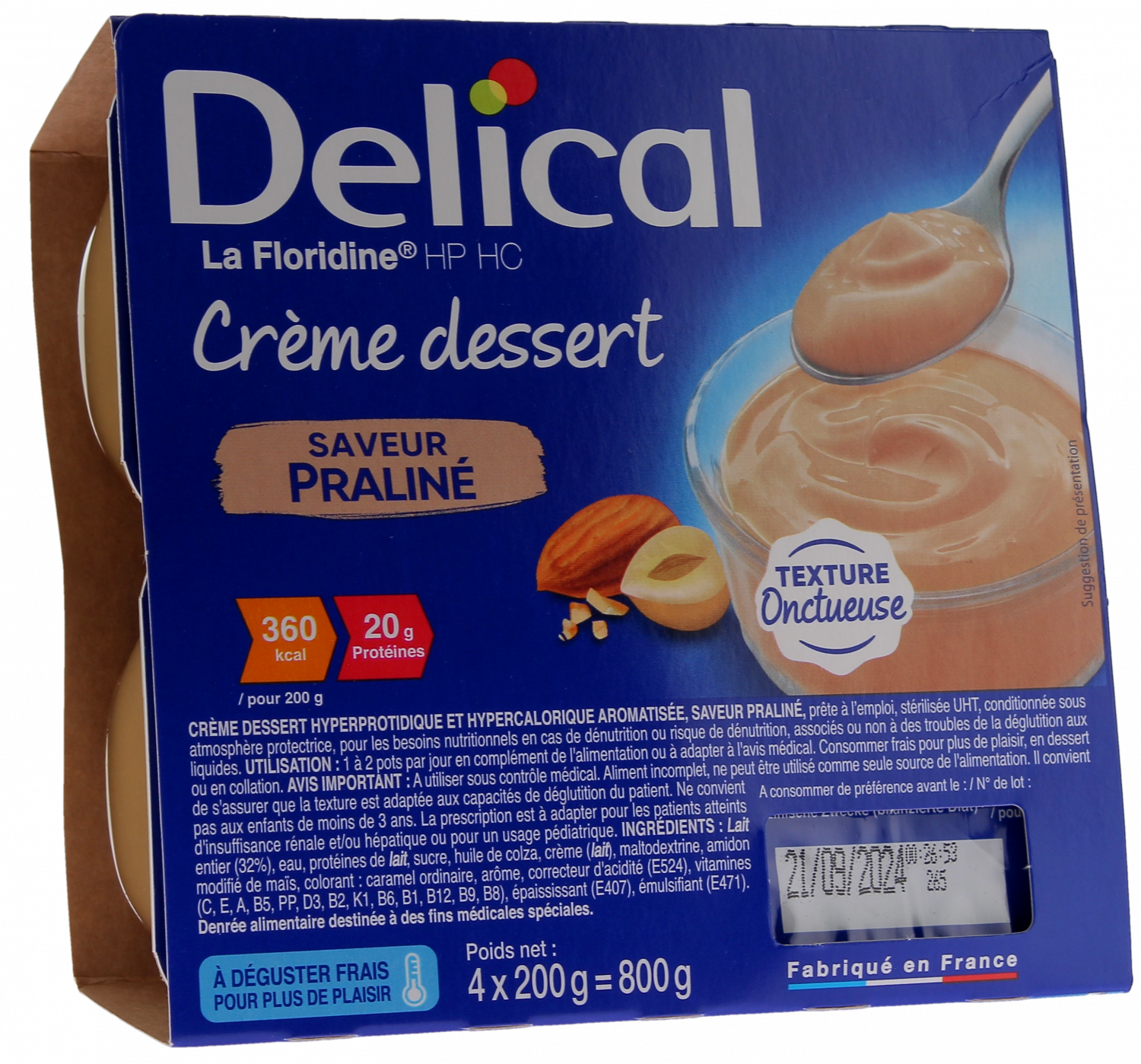 Delical Crème dessert HP/HC La Floridine saveur praliné - 4 pots de 200g