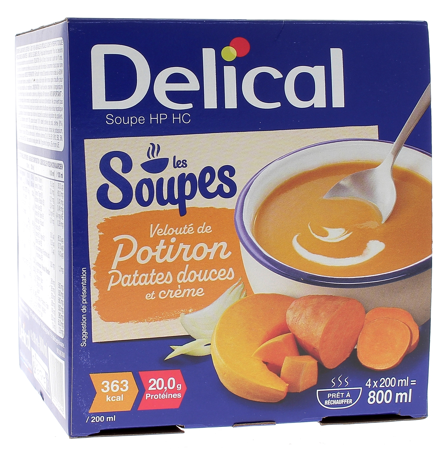 Delical Soupe HP/HC Velouté de potiron patates douces et crème - 4 bols de 200ml