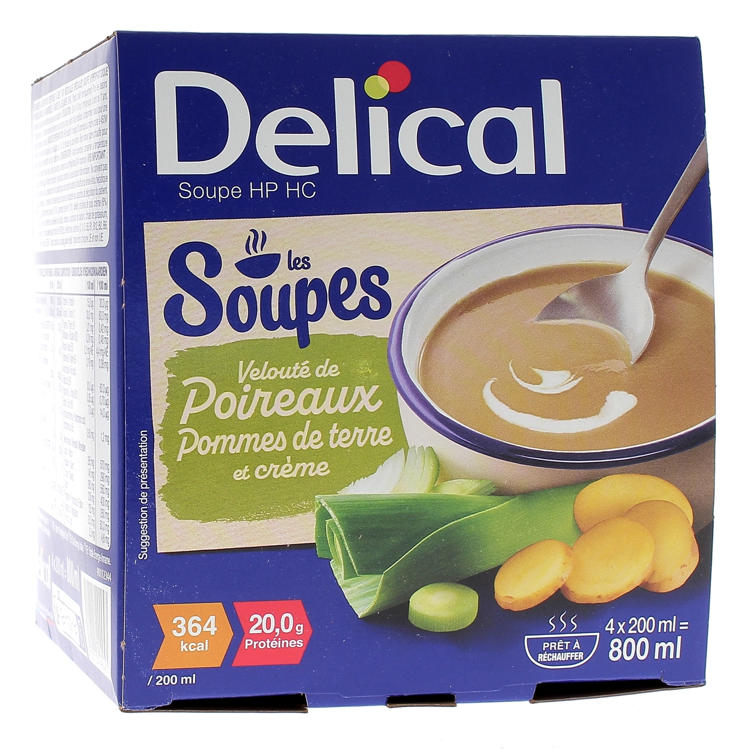 Delical Soupe HP/HC Velouté de poireaux, pommes de terre et crème - 4 bols de 200ml