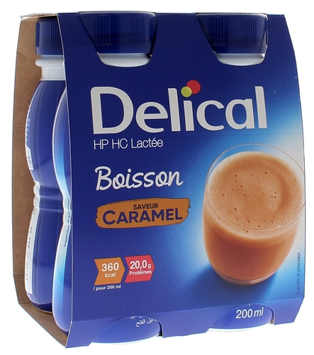 Delical Boisson HP/HC lactée saveur caramel - 4 bouteilles de 200 ml