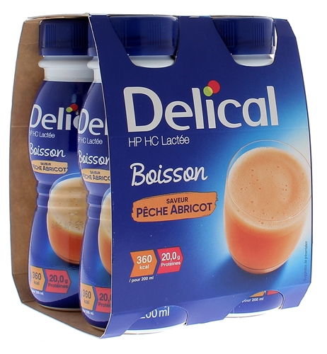 Delical Boisson HP/HC lactée saveur pêche abricot - 4 bouteilles de 200 ml