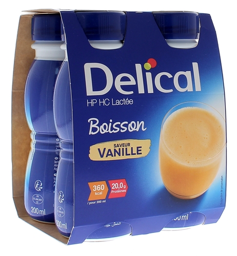 Delical Boisson HP/HC lactée saveur vanille - 4 bouteilles de 200 ml