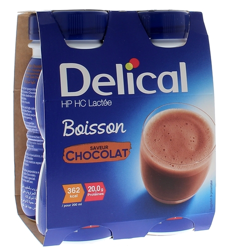 Delical Boisson HP/HC lactée saveur chocolat - 4 bouteilles de 200 ml