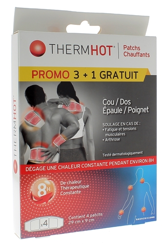 ThermHot Patchs chauffants cou/dos/épaule/poignet Therapearl - boîte de 3 patchs + 1 gratuit