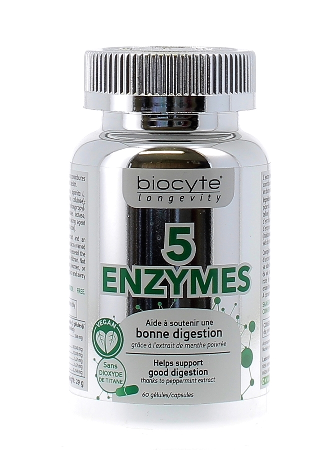 5 enzymes Biocyte - 60 gélules micro-encapsulés