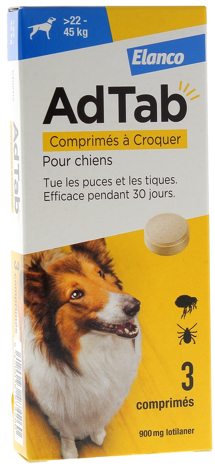 AdTab 900 mg chien 22-45kg Elanco - boîte de 3 comprimés à croquer