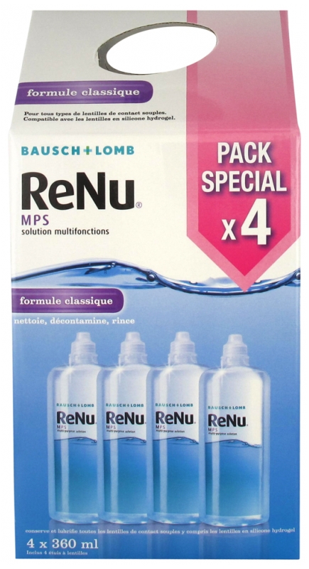 ReNu MPS Solution multifonctions formule classique Bausch Lomb - lot de 4 flacons de 360 ml