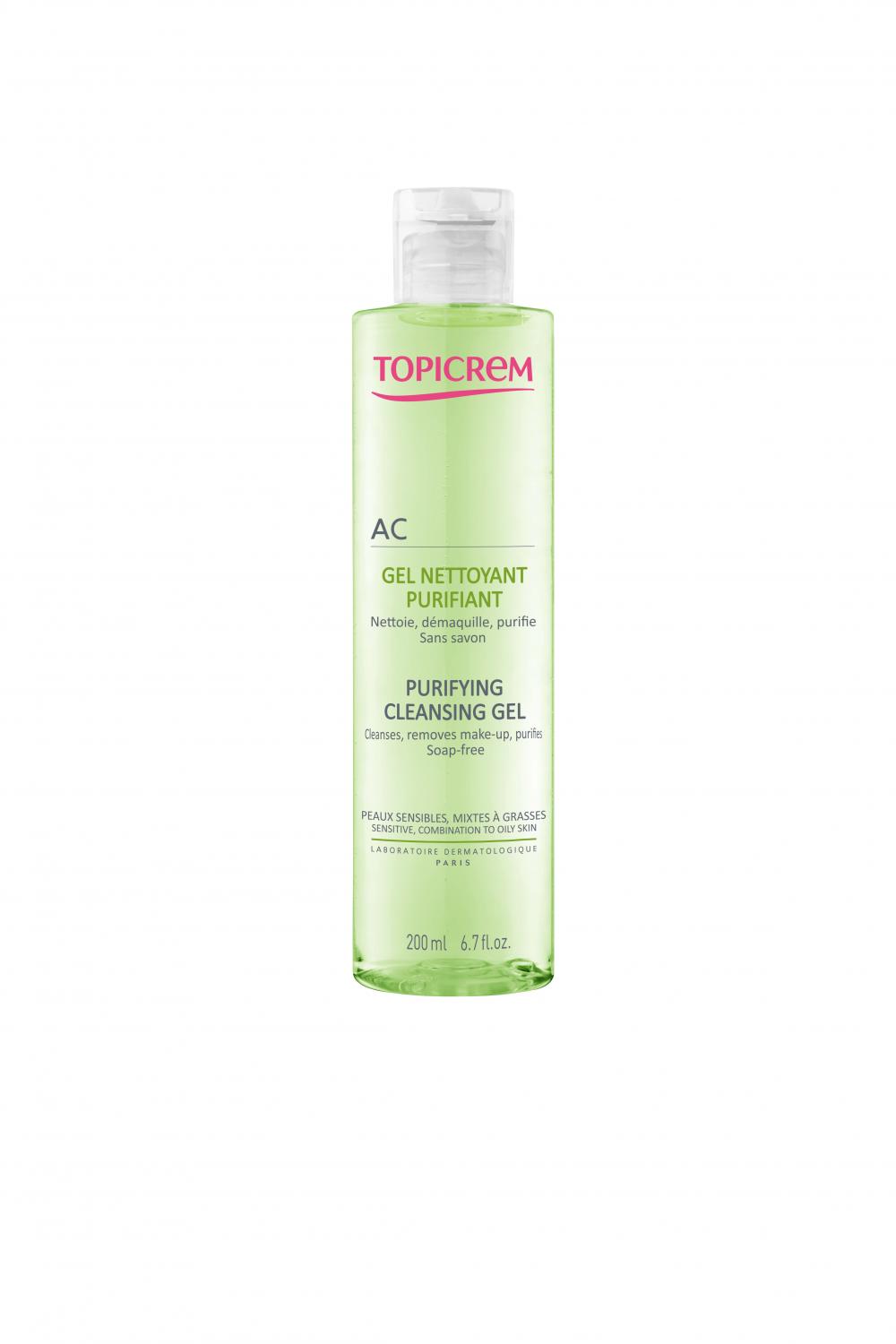 AC Gel nettoyant purifiant peaux mixtes à grasses Topicrem - flacon pompe de 200 ml