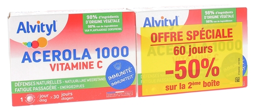 Acérola 1000 vitamine C Alvityl - 2 boites de 30 comprimés