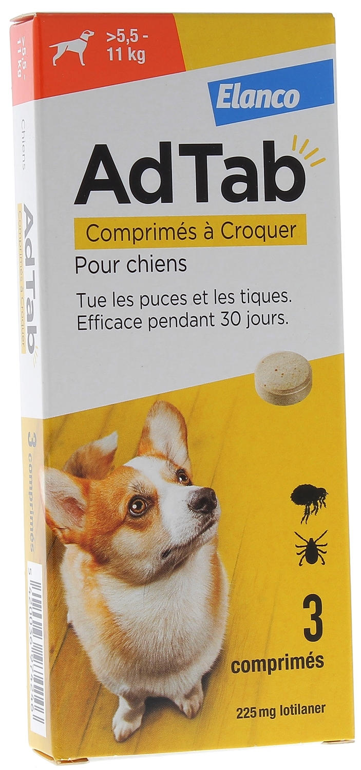 AdTab 225 mg chien 5,5-11kg Elanco - boîte de 3 comprimés à croquer