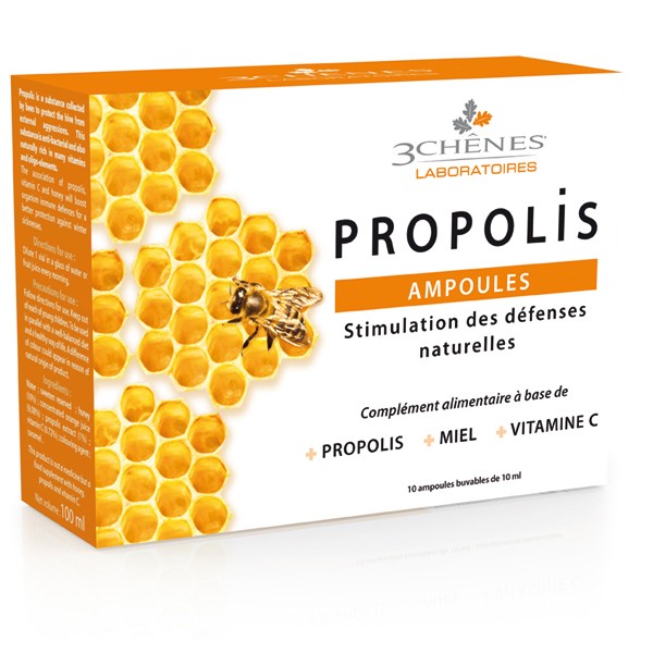 Propolis ampoules fatigue & défenses naturelle Les 3 Chenes - 10 ampoules de 10 ml