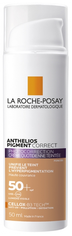 Anthelios Pigment Correct Photocorrection Crème quotidienne teintée foncée SPF50+ La Roche-Posay - flacon-pompe de 50 ml