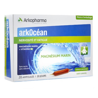 Arkocéan magnésium marin goût caramel Arkopharma - Boite de 20 ampoules