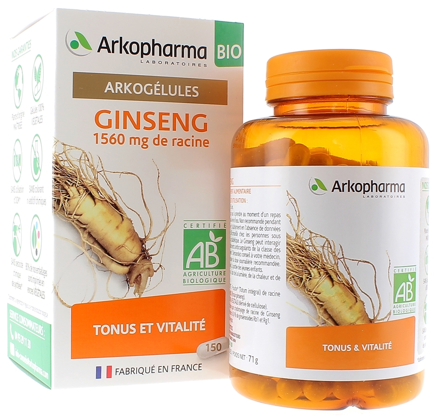 Arkogélules Ginseng bio Arkopharma - boîte de 150 gélules