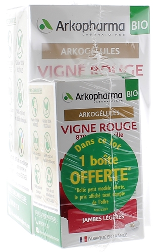 Arkogélules Vigne rouge bio Arkopharma - boîte de 150 gélules + 45 gélules offertes