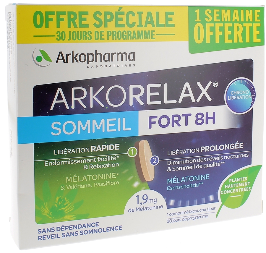 Arkorelax Sommeil Fort 8h Arkopharma - boîte de 30 comprimés (30 jours de programme)