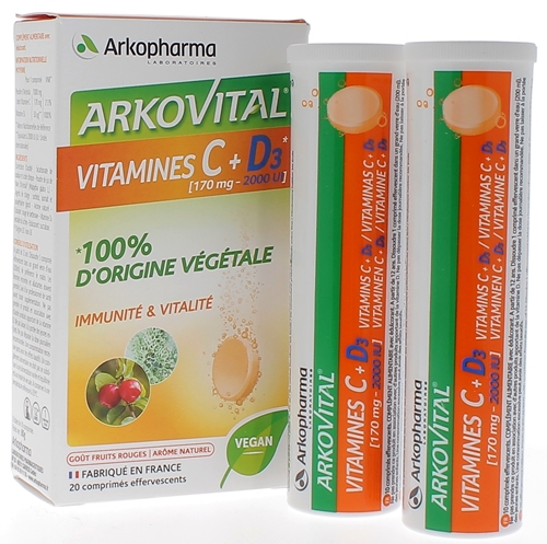 Arkovital Vitamine D3 et C Arkopharma - boîte de 20 comprimés effervescents