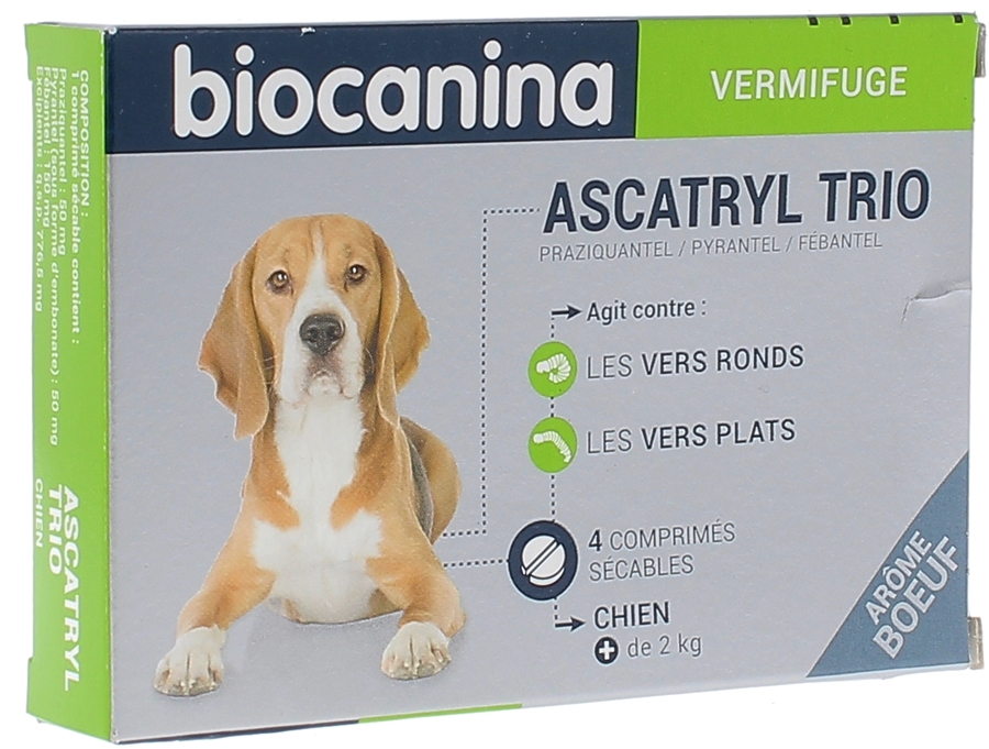 Biocanina Ascatryl Trio Vermifuge grand chien L/XL 2 comprimés