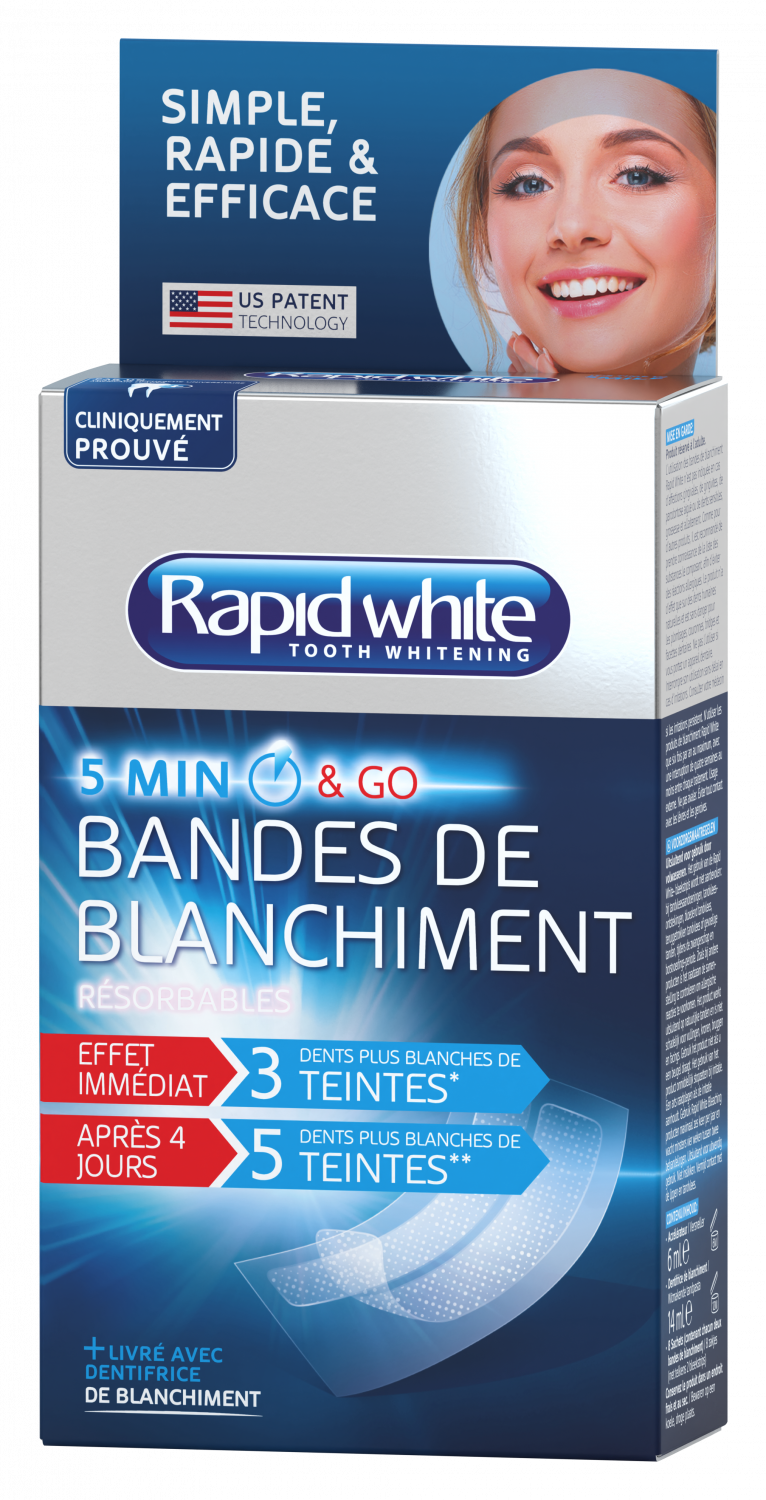 Bandes de blanchiment express Rapid white - 8 sachets de 2 bandes + 1 accélerateur + 1 dentifrice