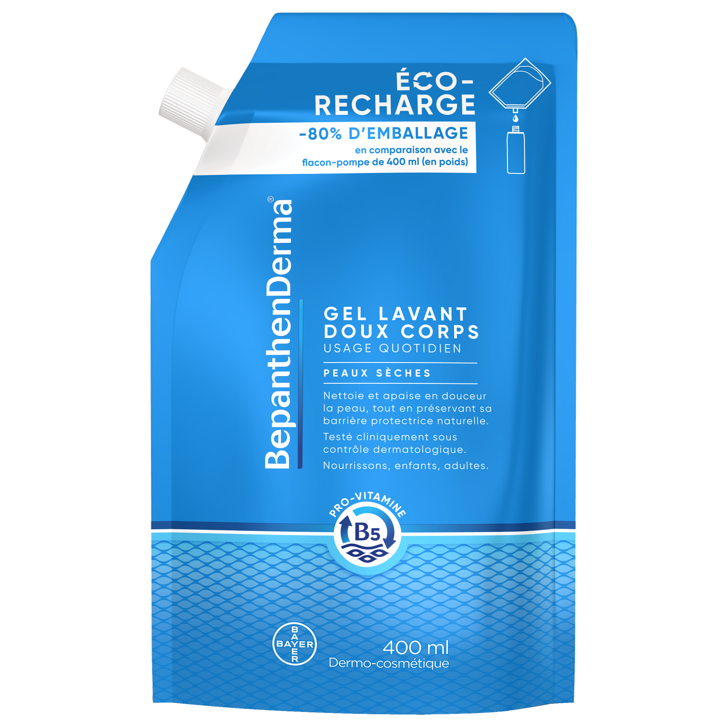 BepanthenDerma Gel Lavant Doux Corps Éco-Recharge 400 ml Peaux sèches et sensibles