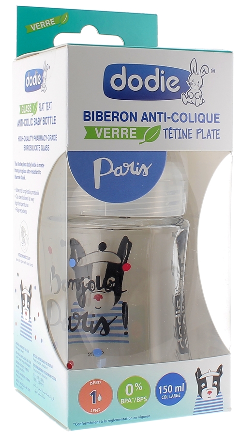 dodie® Biberon Initiation+ verre 270 ml anti-colique tétine ronde Oiseau  0-6 mois 1 pc(s) - Redcare Pharmacie