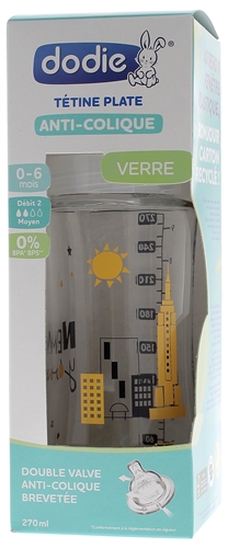 DODIE Biberon Verre Sensation+Débit 2 0-6 Mois - Modèle : London 270 ml