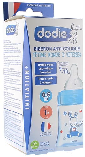 Biberon Initiation+ tétine ronde 3 vitesses bateau 0-6mois Dodie - Biberon de 150ml