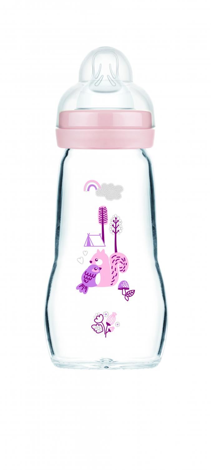 Biberon Verre 0 à 6 mois Tétine Débit 2 - couleur rose - MAM - biberon de 260 ml