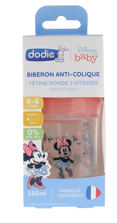 Biberon anti-colique Disney Baby Minnie 3 vitesses débit 1 0-6 mois Dodie - biberon de 150ml