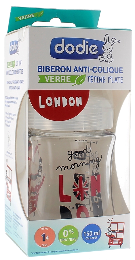 DODIE Biberon Verre Sensation+Débit 2 0-6 Mois - Modèle : London 270 ml