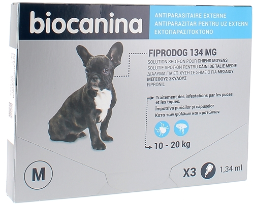Biocanina Fiprodog Spot on 134 mg chiens moyens 10-20 kg - 3 pipettes